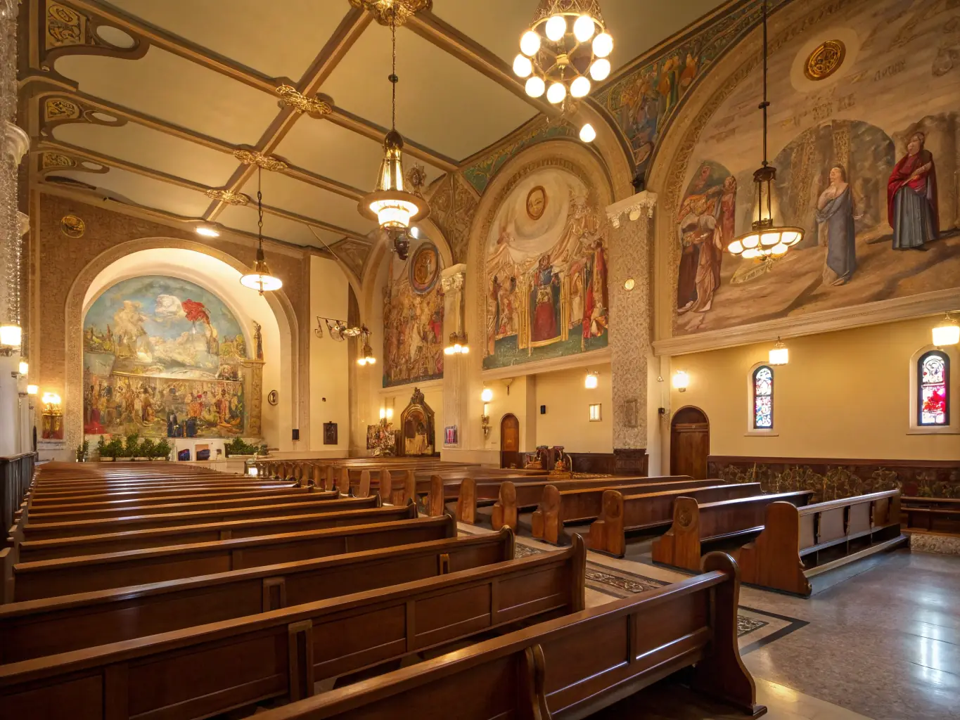 A photograph showcasing volunteers cleaning and preserving the interior frescoes of the Church of Saint Nicolas de Myre, highlighting the meticulous work involved in maintaining its artistic heritage.